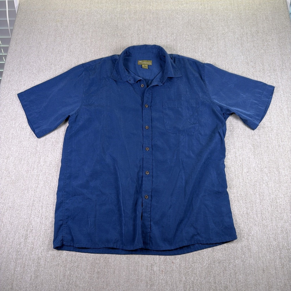 Cabana Shirt Sz XL Navy Palm‎ Pattern Short Sleeve Button Down Beach Summer BBQ